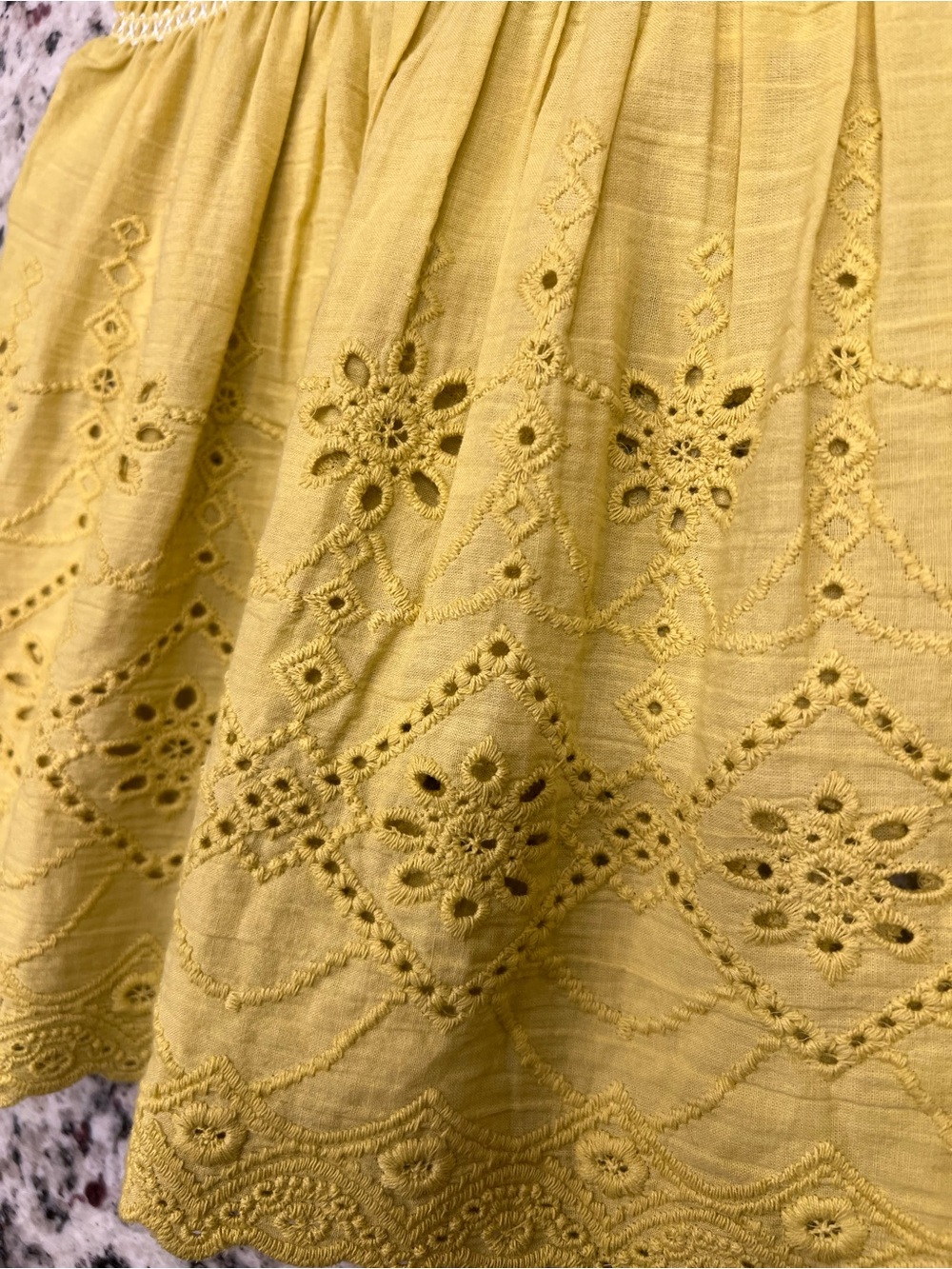 Faith & Zoe Yellow Eyelet Smocked Peplum Cami - Picture 4 of 8